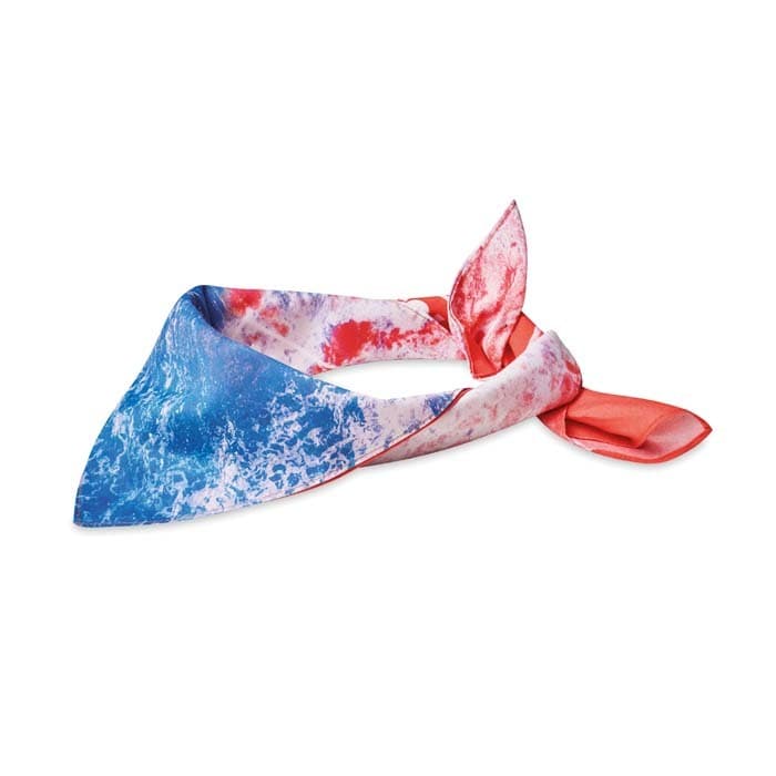 Bandana en polycoton en quadrichromie, 52 × 52 cm.