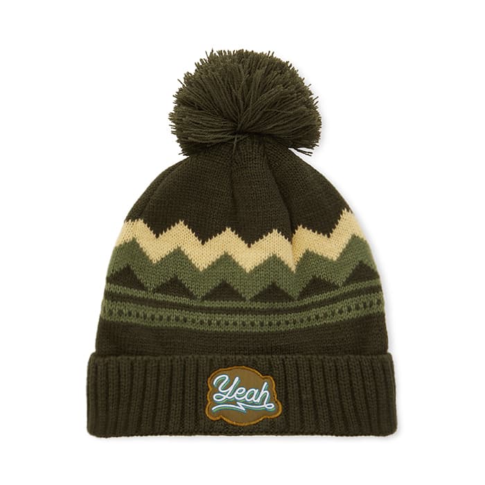 Bonnet en acrylique à motifs personnalisés avec bord-côte en tricot 2*1 et pompon. — vue 1 sur 4