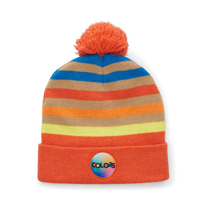 Bonnet en rPET à motif jacquard personnalisé avec pompon. — vue 1 sur 18