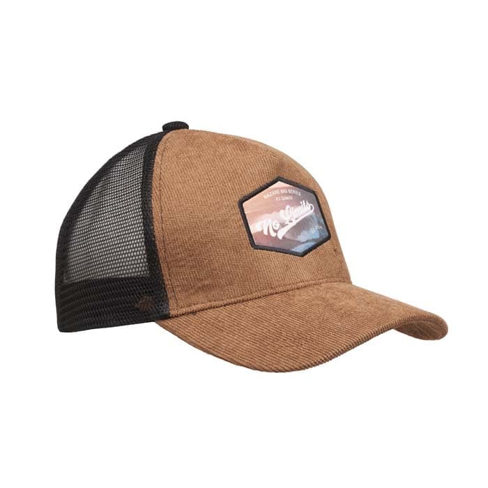 Casquette trucker à 5 panneaux en velours côtelé.