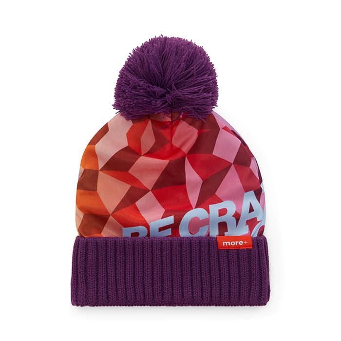Bonnet en polyester coloré avec intérieur en acrylique, pompon et bord-côte 2*1.